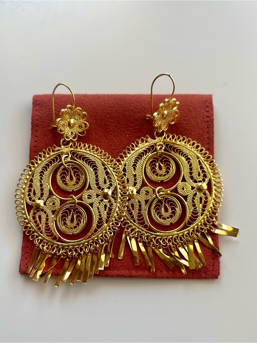 Vintage Gold Large Filigree Mexican Folk Art Earrings